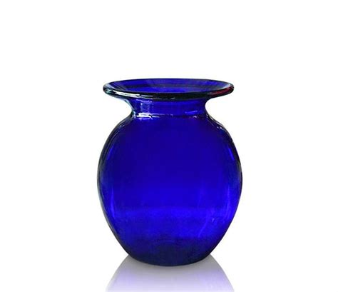 Large Blue Glass Round Vase Handmade By Original Bristol Blue Glass