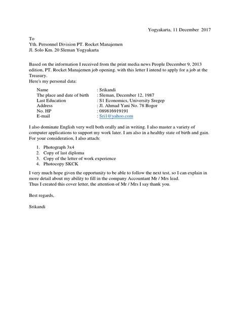 Saya telah membaca lowongan pekerjaan perusahaan anda di glints.com dan saya melihat perusahaan anda sedang membutuhkan karyawan untuk posisi grapik desainer. Contoh Surat Lamaran Pekerjaan In English - Berbagi Contoh ...