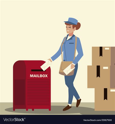 Postal Service Female Worker With Envelopes Vector Image