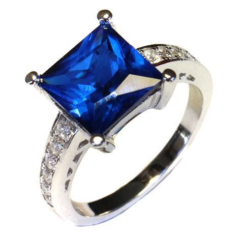Princess Cut Sapphire Promise Ring Blue Cubic Zirconia Beautiful