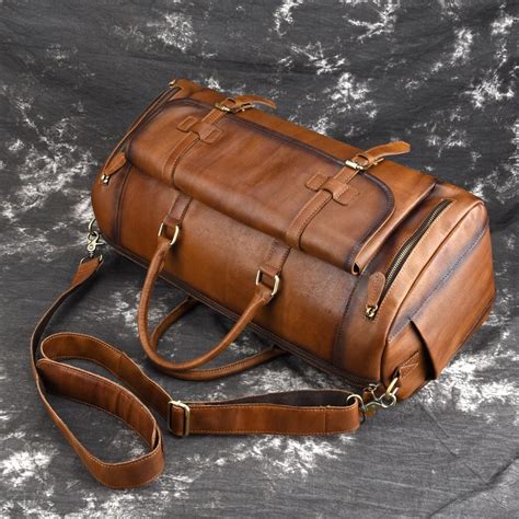 Cool Brown Leather Mens Overnight Bag Travel Bag Duffel Bag Weekender