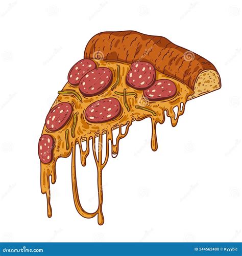Pizza Slice Isolated Vector Illustration Colored Sketch Drawn