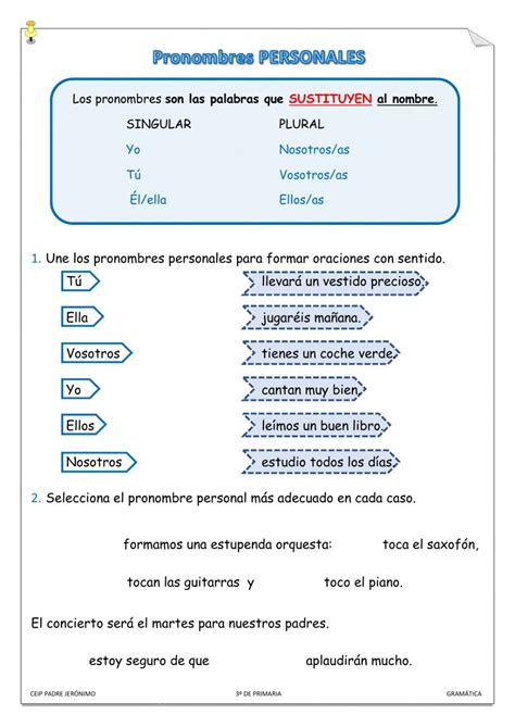 Ficha Online De Pronombres Personales Para 3º Puedes Hacer Los