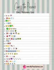 Free printable guess the proverb emoji pictionary quiz