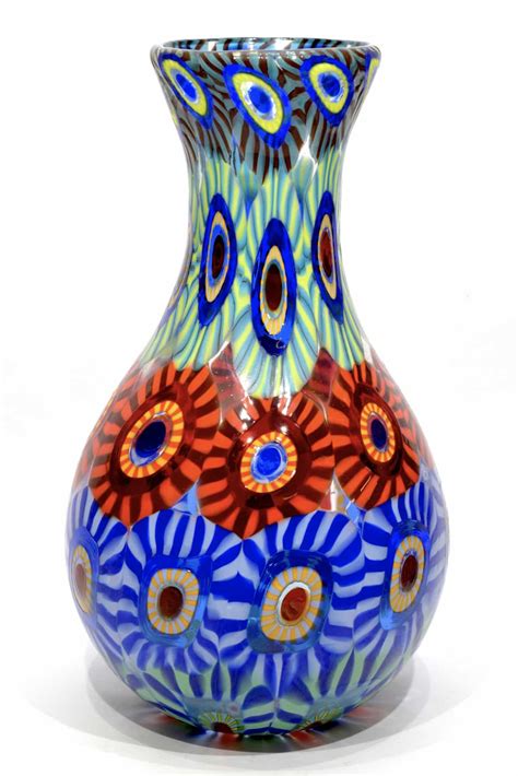 Art 11002 Vase With Murrine Signed Murano Glass Free Shipping