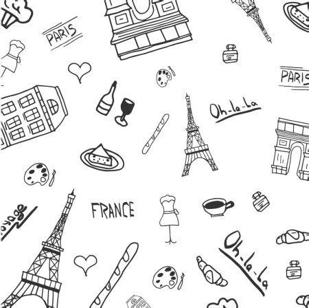 Fran A E Paris M O Desenhada Viajam Doodles Ilustra O Vetorial Ilustra O De Stock