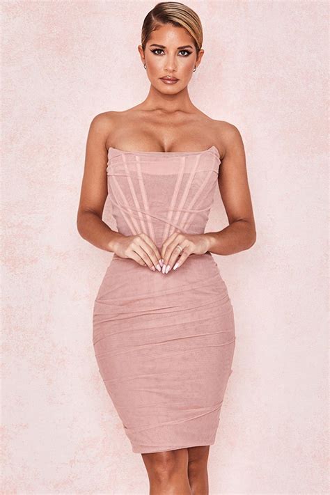 Chic Ruched Strapless Mini Corset Cocktail Party Dress Pink Cutesove
