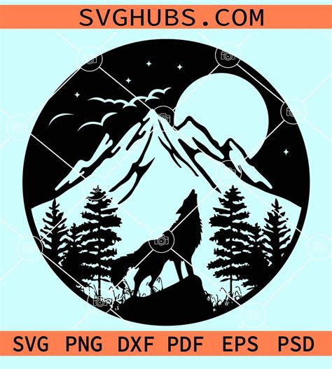 Howling Wolf Outdoors Svg Moon Svg Night Scenery Svg Nature Svg