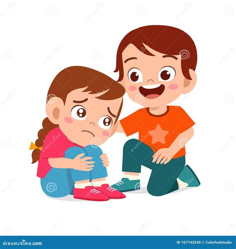 Happy Cute Kid Boy Comfort Crying Friend Stock Vector Illustration Of