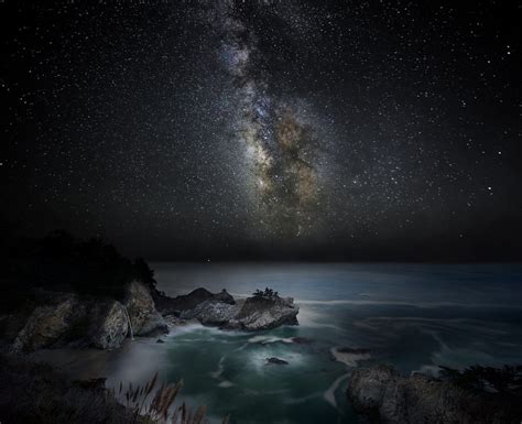 1108061 Landscape Sea Night Galaxy Rock Nature Sky Long