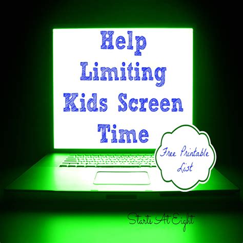 How much screen time for kids is best depends largely on their age. Help Limiting Kids Screen Time with FREE Printable List ...