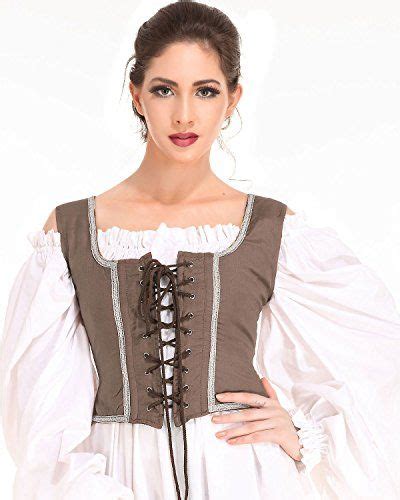 Pirate Wench Peasant Renaissance Medieval Costume Corset Bodice Medium Light Brown Check Out
