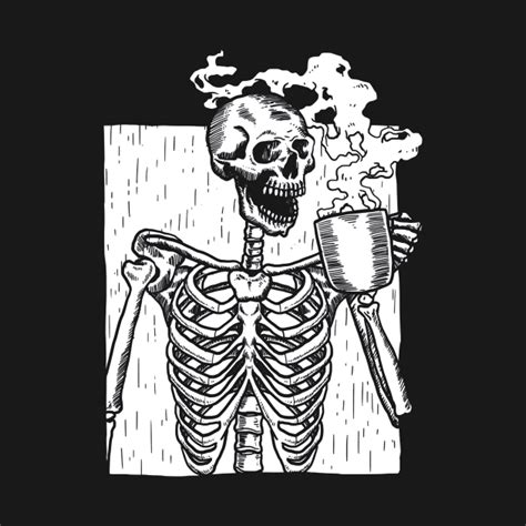 Halloween Coffee Drinking Skeleton Skull Halloween Coffee Drinking