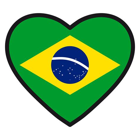 Flag Of Brazil In The Shape Of Heart With Contrasting Contour Symbol