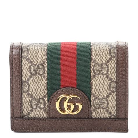 Gucci Gg Supreme Monogram Web Ophidia Card Case Beige New Acero 258851