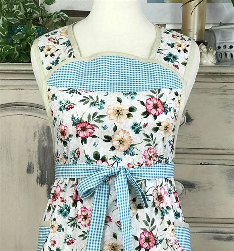 Vintage Apron For Women Gingham Floral Apron Lined Bodice Etsy