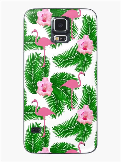 Pink Flamingos And Palm Leaves On White Phone Case For Samsung S5