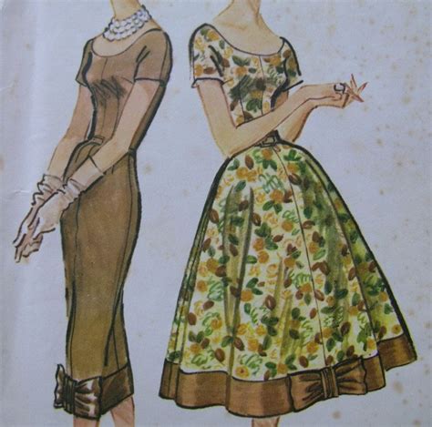 Fabulous Vintage 50s Misses Dress Pattern With Slim Or Full Skirt Big