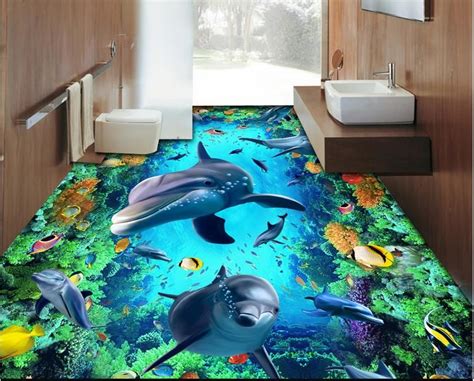 Vinyl Flooring Bathroom Underwater World 3d Dolphin Tiles Floor Three