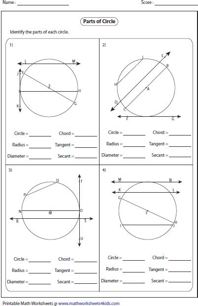 Parts Of A Circle Geometry Worksheet