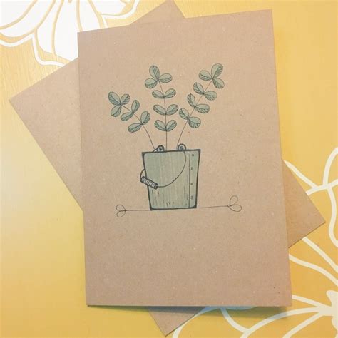 Handmade Individual Greeting Card Hand Drawn Botanical Drawing Plant Design Ink Illustration