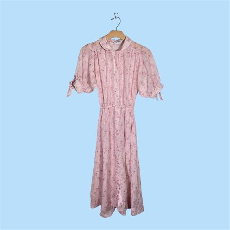 vintage 1970 s pastel pink gauzy button up calico prairie dress the art shirt cuisine