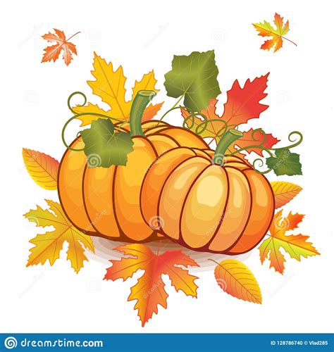 Illustration Of Autumn Pumpkin And Leaves Stock Vector Illustration