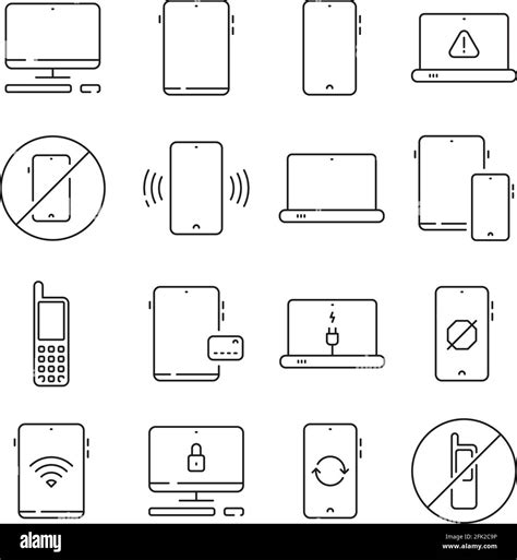 Mobile Devices Mobility Equipment Electronic Gadgets Vector Collection Set Thin Line Icon Stock