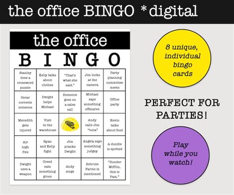 The Office Tv Show Bingo Set Of 8 Digital Printable Instant Etsy