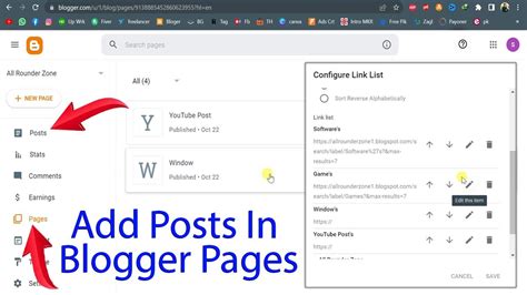 How To Add Post In Blogger Pages Create Pages In Blogger Add Posts Pages Menu In Blogger