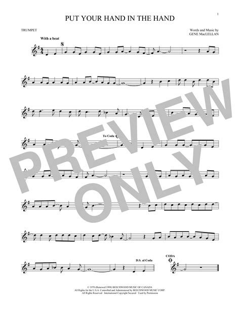 Put Your Hand In The Hand Sheet Music Ocean Trumpet Solo