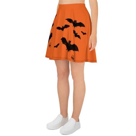 Halloween Bats Orange And Black Skater Skirt Headstones And Hearses