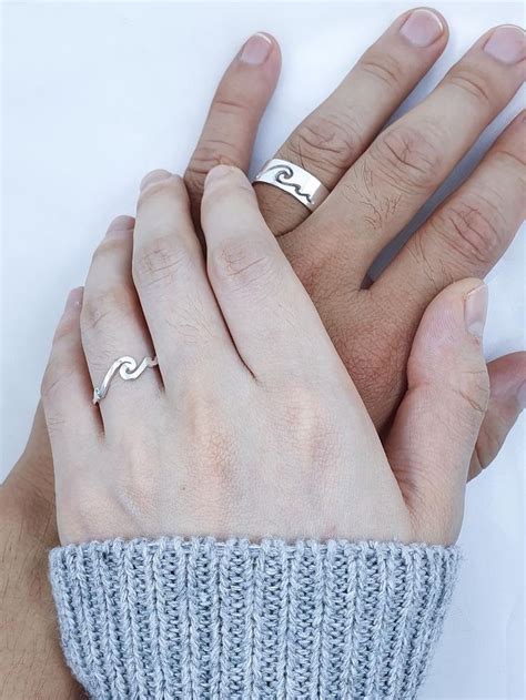 Wave Promise Ring Set His And Hers Matching Ring Couples Etsy In 2020