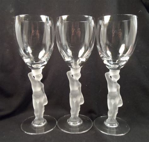 Wine Glass Bacchus Modest Male Nude Frosted Stem Wine Glasses Vintage