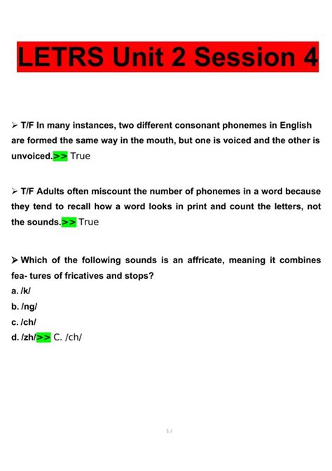 LETRS Unit 2 Session 4 Questions with complete solutions - LETRS Unit 2
