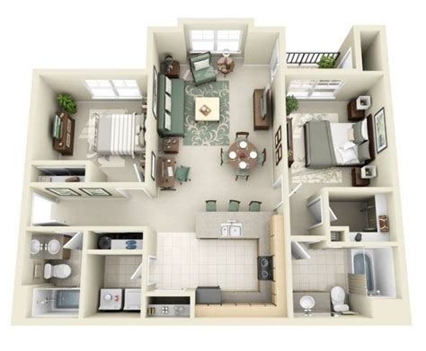 50 Plans 3d Dappartement Avec 2 Chambres Apartment Layout Small