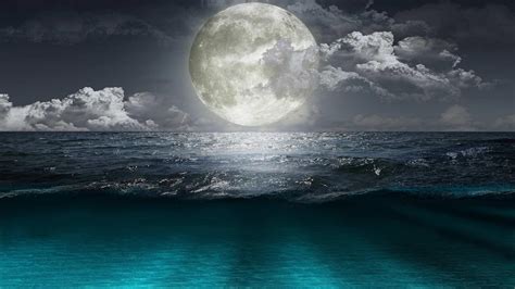 Full Moon Over The Ocean 壁纸 And 背景 1600x900 Id822993