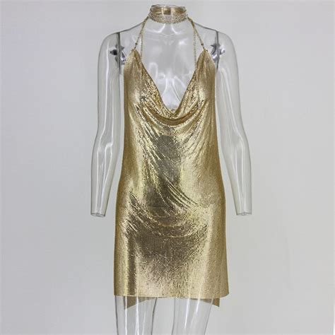 Kendall Jenners 21st Birthday Dress Silver Gold Sexy Metal Dress Women