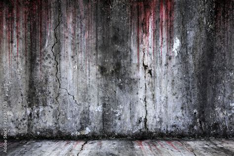 Bloody Background Scary Old Cement Wall And Floor Concept Of Horror