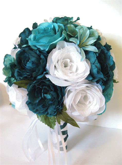 Etsy is the home to thousands of handmade vintage and one of a kind products and gifts related to your search. 17 piece Wedding Bouquet set Bridal Bouquet package TEAL ...