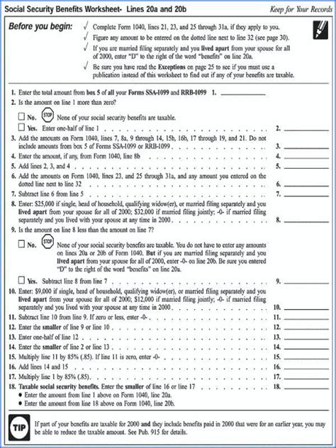 Social Security Worksheet For 2022 Taxes