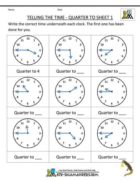 First Grade Telling Time Worksheets