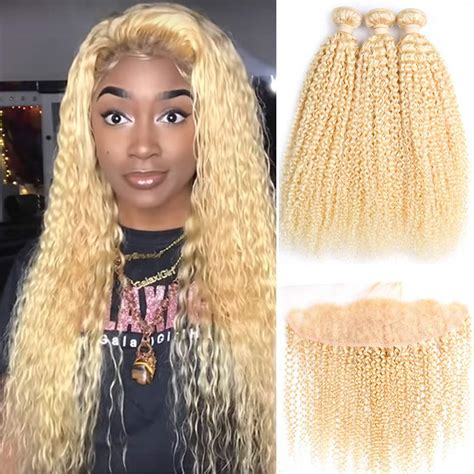 Alot 613 Bundles With Frontal Blonde Curly Human Hair 3 Bundles And Lace Frontal