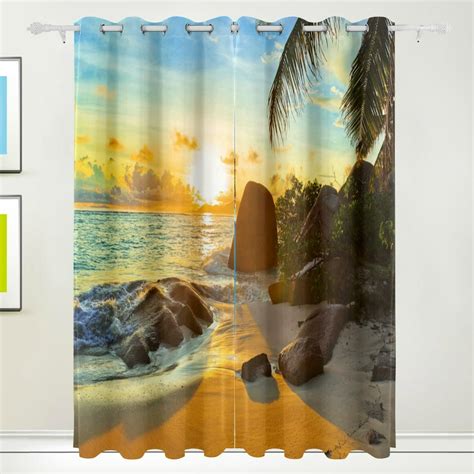 Popcreation Tropical Beach At Sunset Window Curtain Blackout Curtains