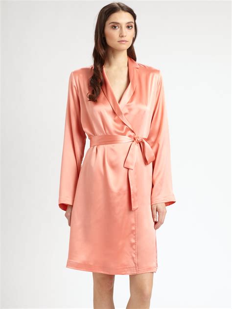 La Perla Silk Charmeuse Short Robe in Nude (Orange) - Lyst