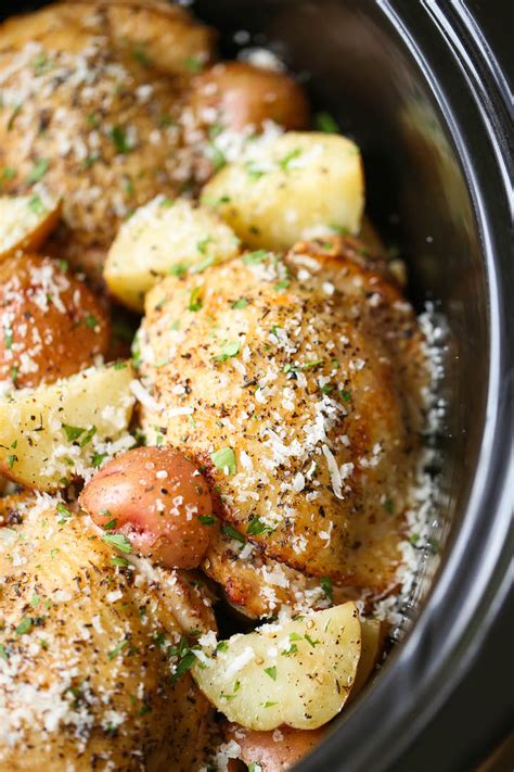 Slow Cooker Garlic Parmesan Chicken And Potatoes Damn