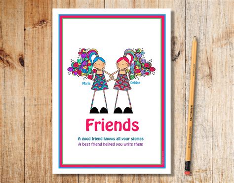 Friends Card Best Friends Cards Illustration Beautiful Etsy Uk