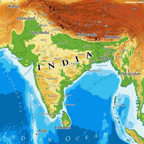 ⊛ Mapa De La India 🥇 Político And Físico Grande Para Imprimir · 2023
