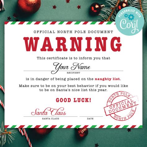 Naughty List Certificate Free Printable