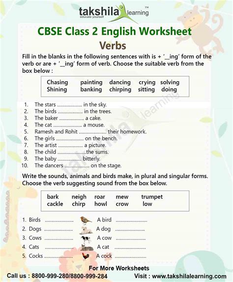 English worksheets for class 2 consist of grammar worksheets, tenses worksheets, synonyms, and antonyms. Verbs Worksheet for Class 2 English Grammar : Verb Worksheet
